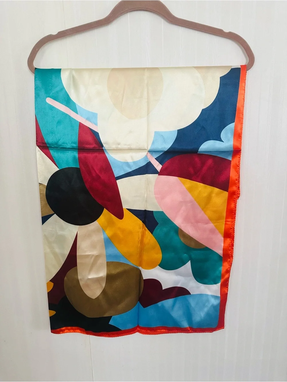 Vibrant Abstract Floral Satin Scarf with Colorblock Design